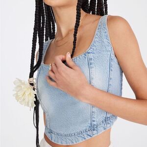 Aeropostale Light Blue Denim Square Neck Corset Crop Top Tank XL